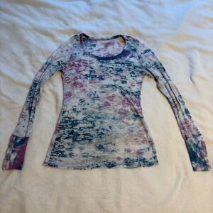 Stetson Womens Tie Dye Burnout Thermal Top Blue Purple Long Sleeve Button Cuff L